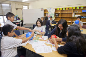 students performing experiment